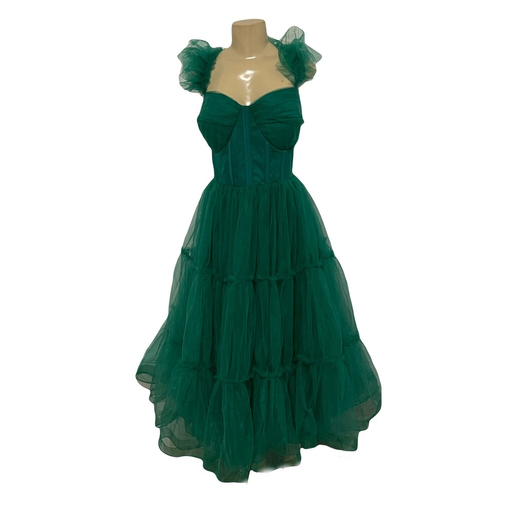 Ava Gowns tiered chiffon corset party dress bridesmaid prom homecoming green L - Picture 4 of 11